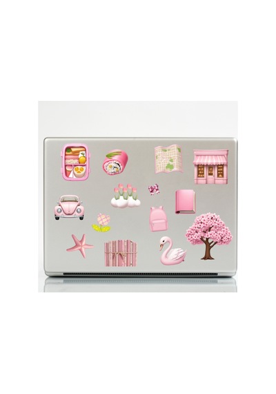 36 Adet Seyahat, Yaz Ve Deniz Temalı Pinky Sticker Seti - Etiket Seti Sketchbook Pembe
