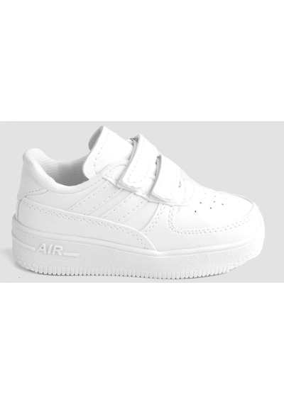 Günlük Unisex Çocuk Şeritli Beyaz Sneaker Cırtlı Hafif Rahat Spor Ayakkabı 001