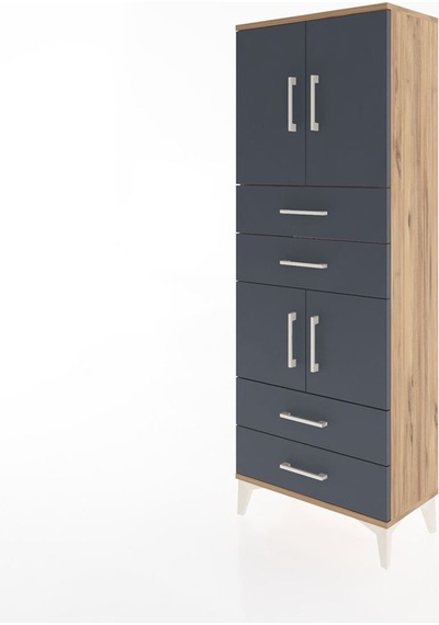 Arges Dolap 3 Raflı 4 Çekmeceli 4 Kapaklı 60x30x163 Çam-antrasit Çam