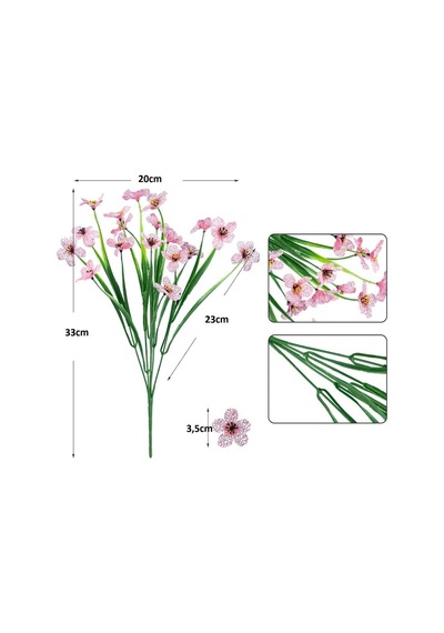 12li Set Yapay Çiçek Sazlı Mine Pembe Renk 5 Dallı 33cm