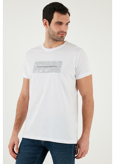 Buratti Pamuklu Slim Fit Bisiklet Yaka Baskılı Erkek T Shirt 541Tolive Beyaz
