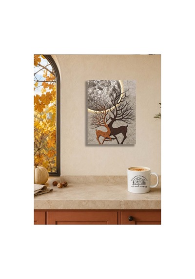 Geyik Ve Ay Temalı Metal Tablo - Rustik Duvar Dekoru, Metal Poster Wall Art Çok Renkli - 923194703 Çok Renkli - 923194703 Çok Renkli