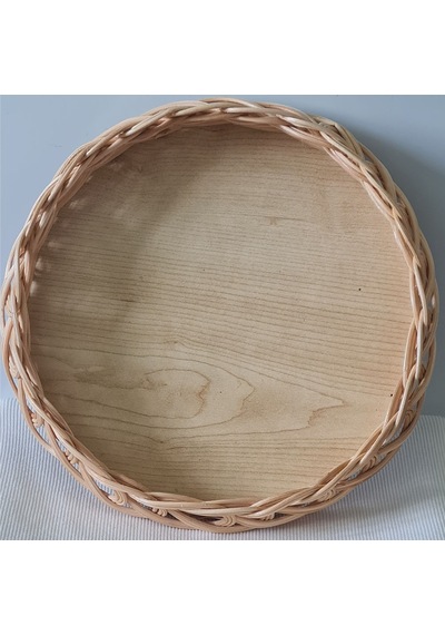 El Yapımı Bambu Rattan Örgü Yuvarlak Dekoratif Tepsi 25cm Ahşap