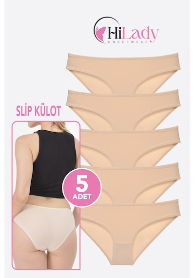 Kadın Külot, 5li Paket Karışık Renkli Slip Külot Rahat Pamuklu Yumuşak Kumaş Ten