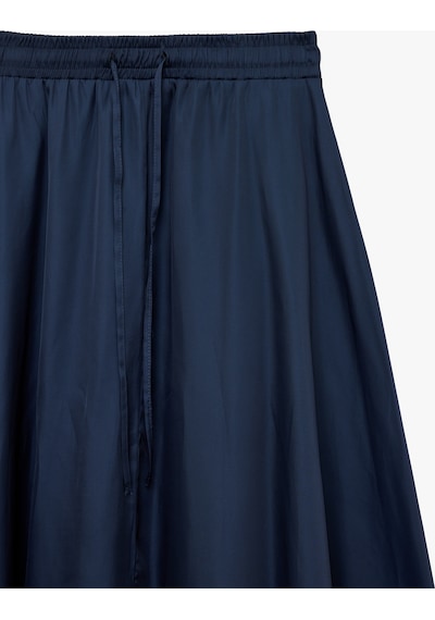 Koton Beli Bağcıklı Kloş Uzun Saten Etek Lacivert 6sak70094uw