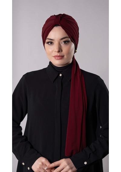 Hürrem Bone Bordo Pratik Hazır Geçmeli Tesettür Bone Sandy Kumaş Atkılı 2204 16 Bordo