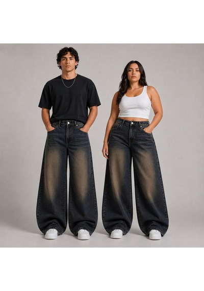 St.poll Eskitme Füme Yıkamalı Unisex Büyük Beden Baggy Jean Pantolon Kahverengi