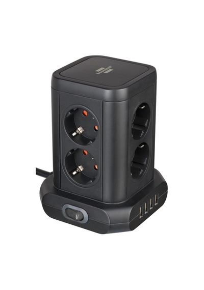 Priz Kulesi, 8 Bölmeli, Usb'li, Tüv Süd Sertifikalı 8 Bölmeli Priz Bloğu, 4 X Usb, Siyah, 2 M Kablo 1