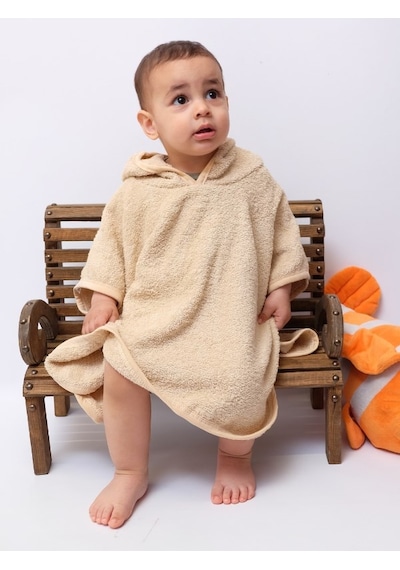 Organik %100 Pamuk Kapşonlu Plaj Çocuk Bebek Panço Bornoz Banyo Havlu Kapüşonlu 0 - 24 Ay
