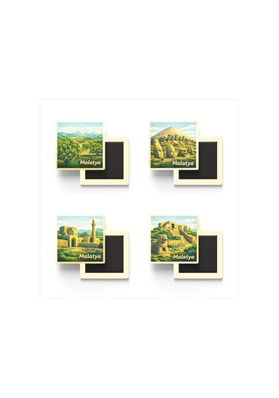 Malatya - 4'lü Memleket Seti - Baskılı Buzdolap Magneti Kare - 9x9 Cm - 4 Adet