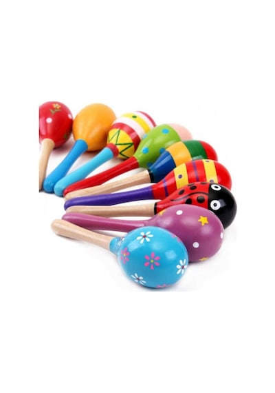 2 Adet Marakas Renkli Ahşap Marakas Büyük 20 Cm
