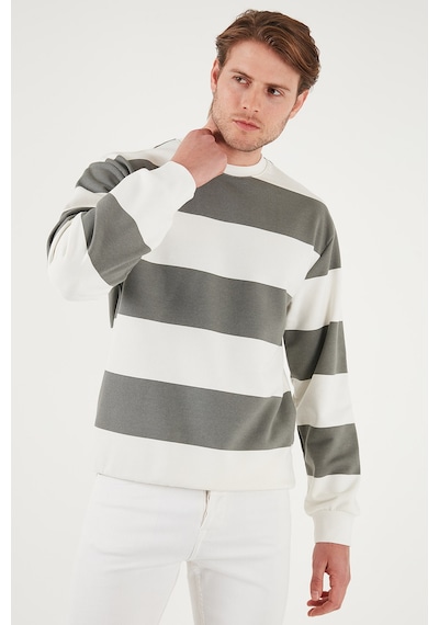 Buratti Pamuklu Çizgili Regular Fit Bisiklet Yaka Erkek Sweat 5905790 Açık Haki