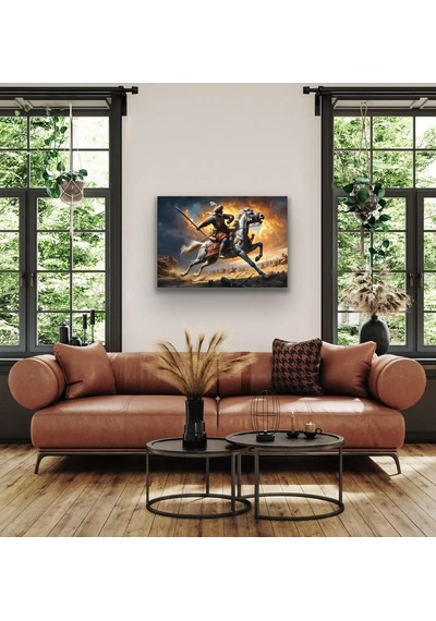 Atlı Osmanlı Askeri Kanvas Tablo 70x100cm Açık Kahverengi