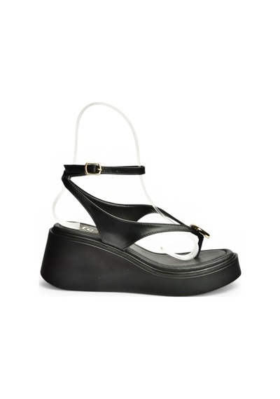 Fox Shoes Y973465909 Siyah Parmak Arası Dolgu Tabanlı Kadın Sandalet