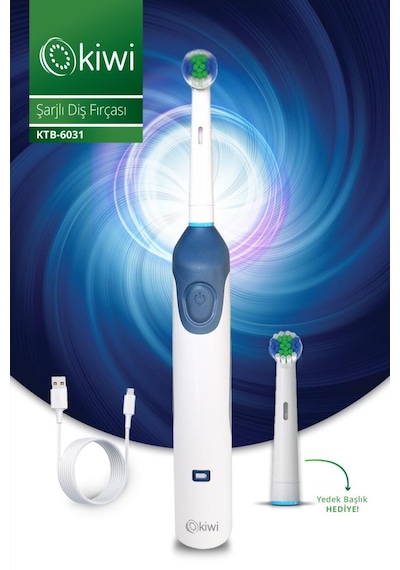 Kiwi Ktb-6031 Şarjlı Döner Ve Titreşim Başlıklı Diş Fırçası & Yedek Başlık 600 Mah Li-ıon & Ipx7