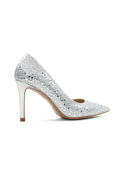 Kadın Lame Parlak İnce Topuklu Stiletto Gümüş
