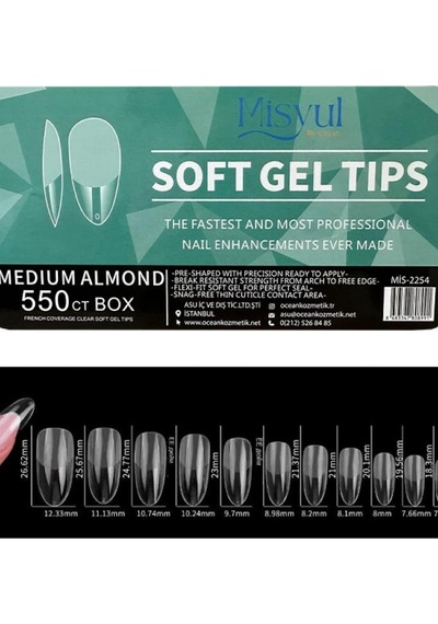 Misyul Jel Tırnak Medium Almond 550'li Paket Soft Jel Tips Mıs-2254