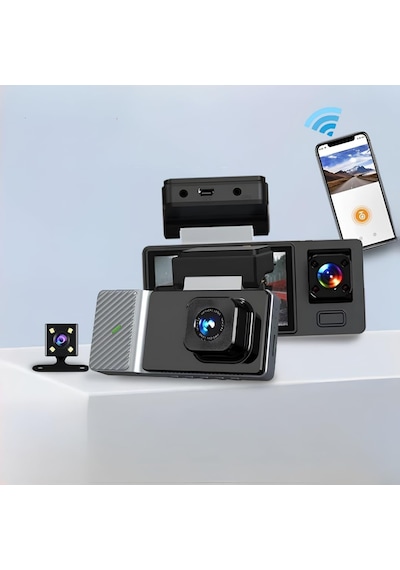 Tr Hasuba 3 Kameralı Araç İçi Kamera Seti - 1080p Full Hd Wi-fi Destekli Araç Kameralı Güvenlik Sistemi, 170 Ge