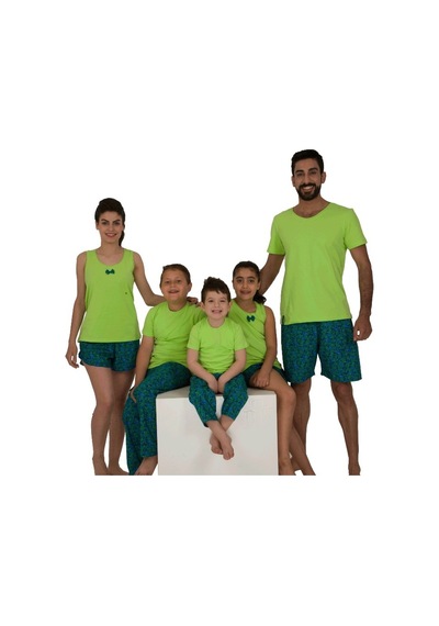 The Don Aile Yeşil-Lacivert Desenli Erkek Çocuk Pijama Takımı (9-