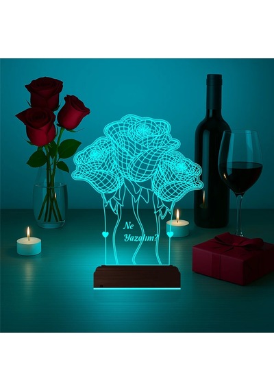 Luvivia Sevgiliye Hediye Gül Demeti Kişiye Özel 3d Lamba - Masa Gece Lambası