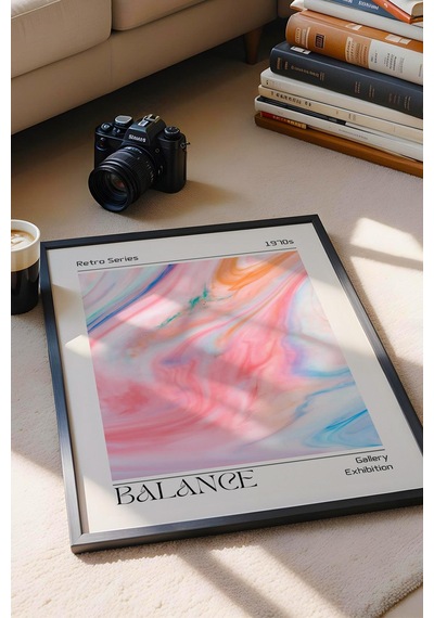 Balance Aura Çerçeveli Tablo Pembe Mavi Aura Enerji Renkleri Retro Series 1970s