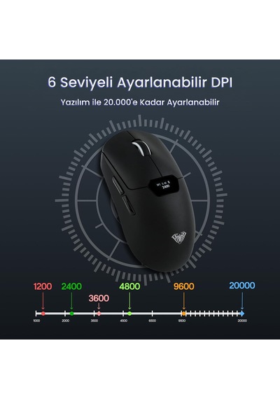 Aula Sc390 Paw3311 Sensör 20000 Dpı 1000hz Kablolu Ve Kablosuz Gaming Oyuncu Mouse Siyah Sc390