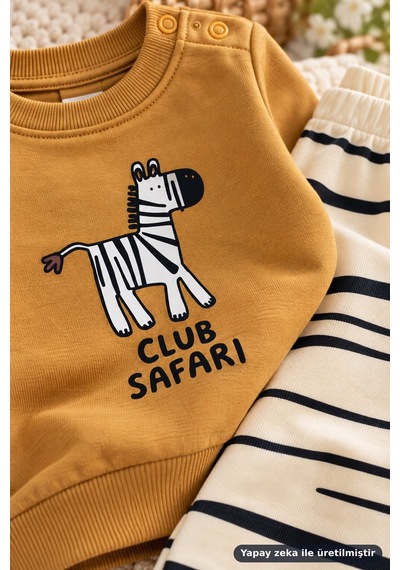 Ferasty İstanbul Erkek Bebek 2'li Takım Zebra Baskılı Club Safari Hardal