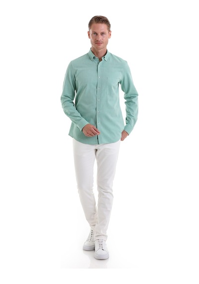 Hatemoğlu Yeşil Comfort Fit Düz 100% Pamuk Düğmeli Yaka Uzun Kollu Casual O Yeşil Hatemoğlu Yeşil Comfort Fit Düz 100% Pamuk Düğmeli Yaka Uzun Kollu Casual O Yeşil