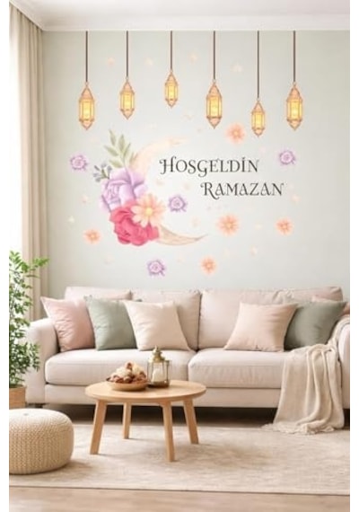 Sticker Hoş Geldin Ramazan Dekorlu Ahşap Kapı Süsü, Ramazan Süsleri, Ramazan Tavan Süsü Ramazan Dekorasyon
