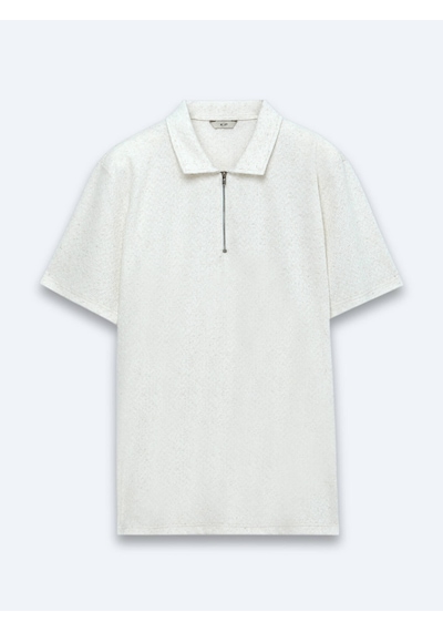 Kip Bej Desenli Pamuk Karışımlı T-shirt
