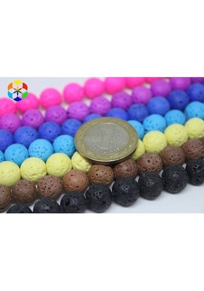 Yasam Tohumu Lav Taşı Toprak Renkli Yarım Dizi 10 MM 18 CM Gümüş