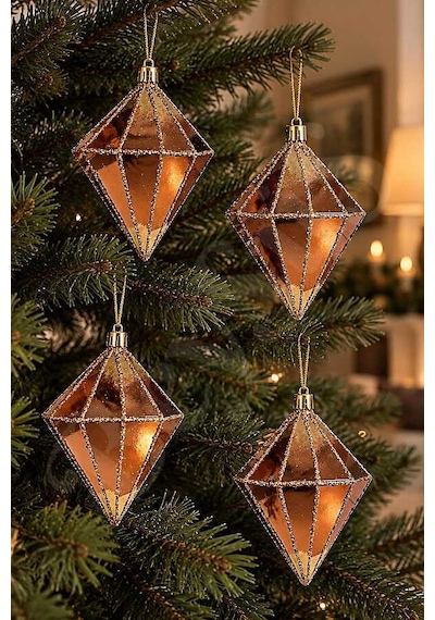 Yılbaşı Ağacı Süsü Kahverengi-gold Elmas 12 Cm 4lü Diğer