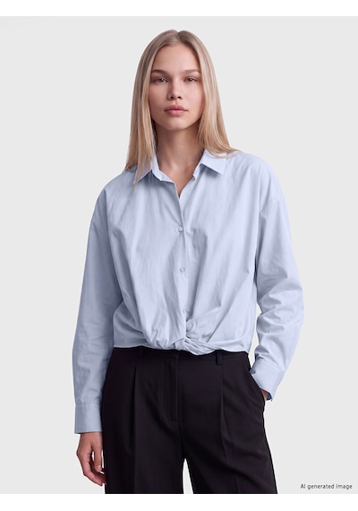 Lcw Vision Mavi Bağlamalı Poplin Oversize Kadın Gömlek