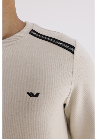 Rowinger Selanik Kumaş Yapılı Esnek Manşetli Konforlu Rahat Kesim Sweatshirt Beıge