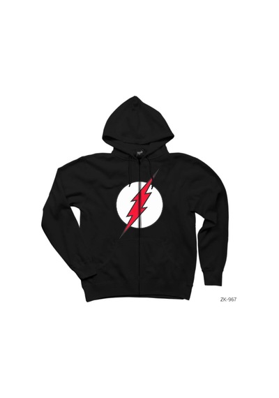 The Flash Red Siyah Fermuarlı Kapşonlu Sweatshirt