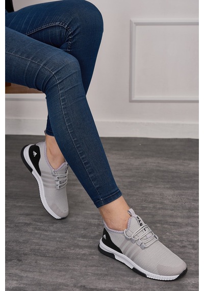Günlük Unisex Sneaker Nefes Alabilen Triko Bağcıklı Hafif Yürüyüş Esnek Spor Ayakkabı 249 053 Buz - Siyah