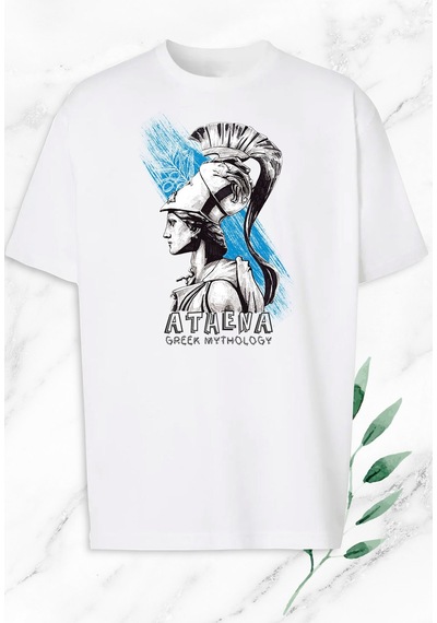Flood Of Style Unisex Beyaz Oversize Mitoloji Zeka Tanrıçası Athena Heykel Baskılı Tişört