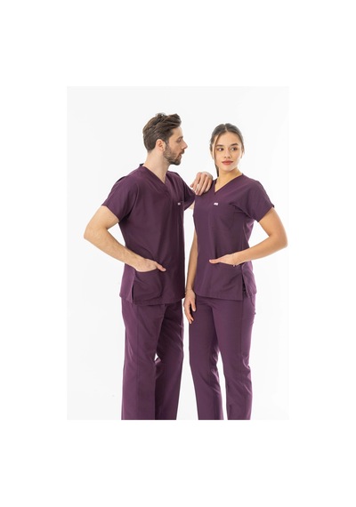 Terikoton Uzun Kol Doktor Hemşire Forması Mürdüm Ttst0005 Mürdüm