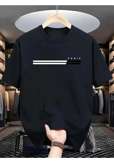 Startmore Unisex Paris Baskılı Oversize %100 Pamuk Siyah