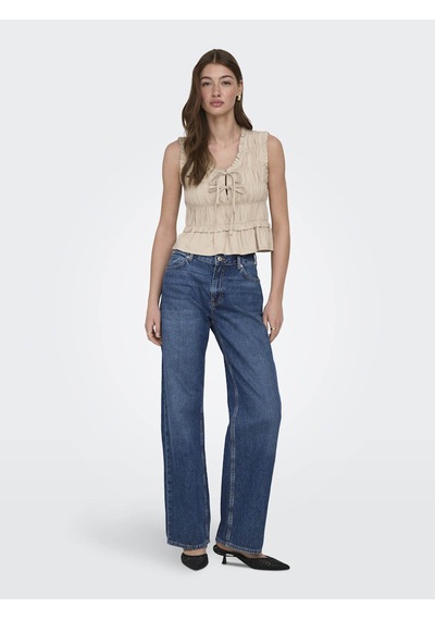 Only Onlgoa S/s Lınen Bl Frıll Top Cc Pnt Bej Kadın T-shirt 15363693