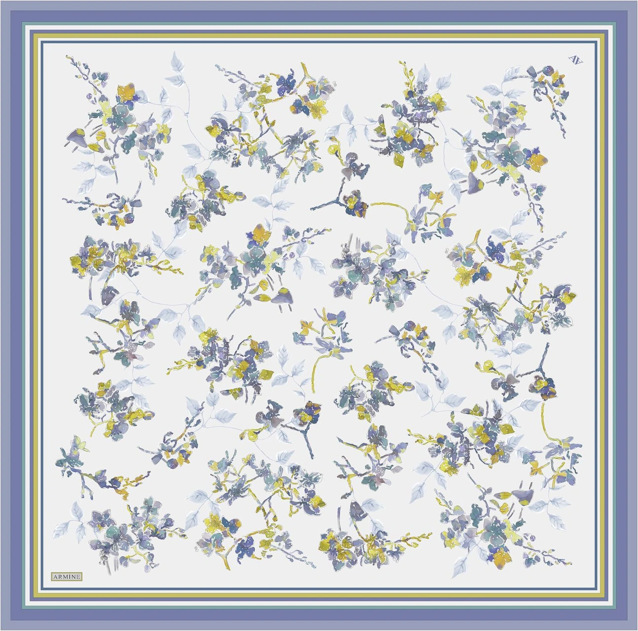 Armine Çiçek Desenli Saf İpek Sura Eşarp 9316d 83 İndigo