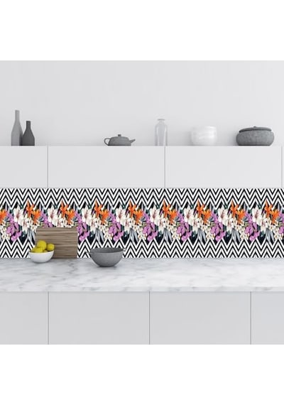 Tezgah Arası Folyo Kaplama Folyosu Çizim Çiçekler 60x200 Cm Diğer
