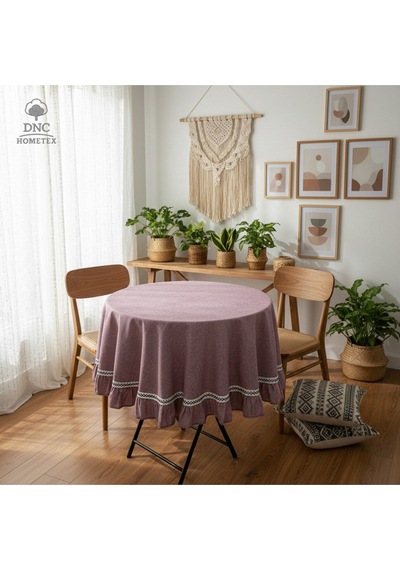 Dnc Home Tekstil Açık Bordo Keten Yuvarlak Özel Seri Masa Örtüsü Bordo