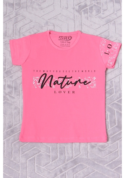 Hçm Kız Çocuk Tshirt Nature Baskılı Bisiklet Yaka E12 Pembe