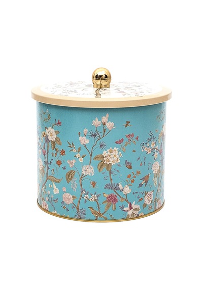 Botanica Blue Desenli Topuz Kulplu Yuvarlak Metal Saklama Kabı 17.5 x 15.5 CM 3.5 L Çok Renkli