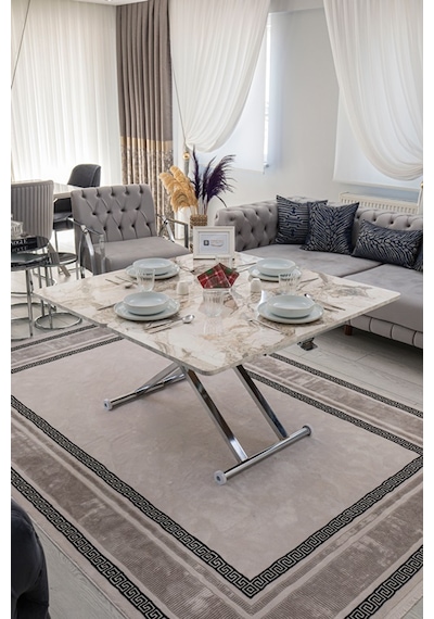 Home Üst Tabla Mdf Beyaz Mermer Oval Köşe Alt Krom