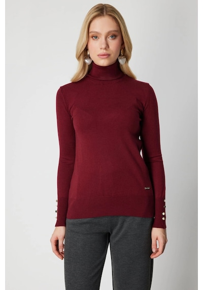 On Fashion Kadın Boğazlı Bordo Kazak 63503 Bordo