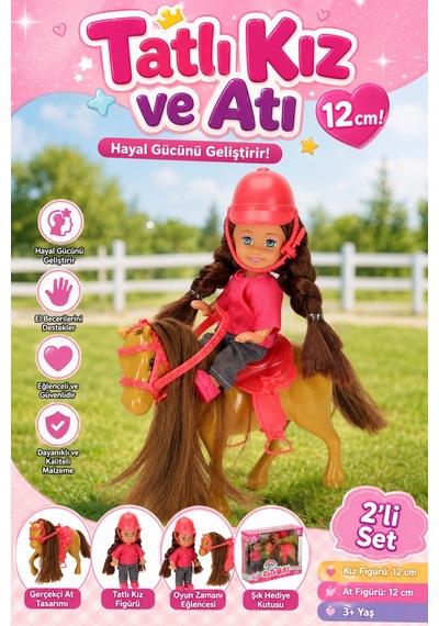 Cute Girl Tatlı Binici Kız Ve Oyuncak Atı 2'li Set - 3+ Yaş Hayal Gücü Geliştiren Hediye Oyuncak