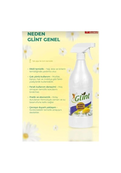 Glint Bitkisel İçerikli Çok Amaçlı Yüzey Temizleyici 2x1 Litre Setli Ürün Çok Kullanışlı 2'li Set