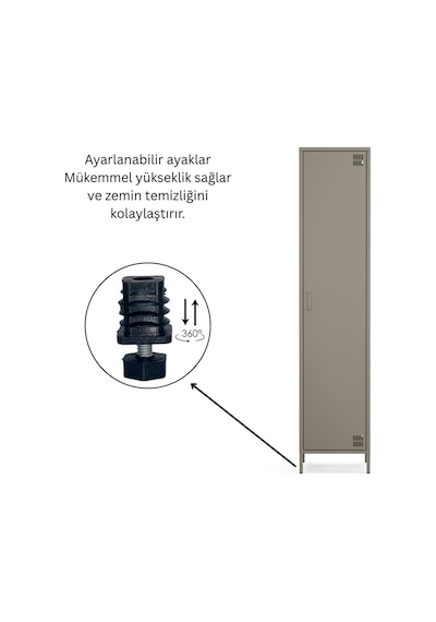 Pera Metal Elbise Dolabı, Soyunma Dolabı, Tek Kapılı, 41,50 X 40 X 189,50 Cm Ral 7039 Acıbadem Antrasit